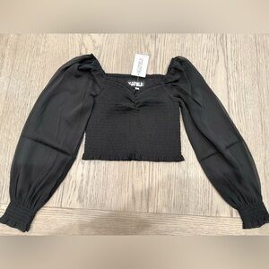 Katie J NYC, TWEEN CHLOE SOLID SHEER LONG SLEEVE TOP, Black, Size Youth XL